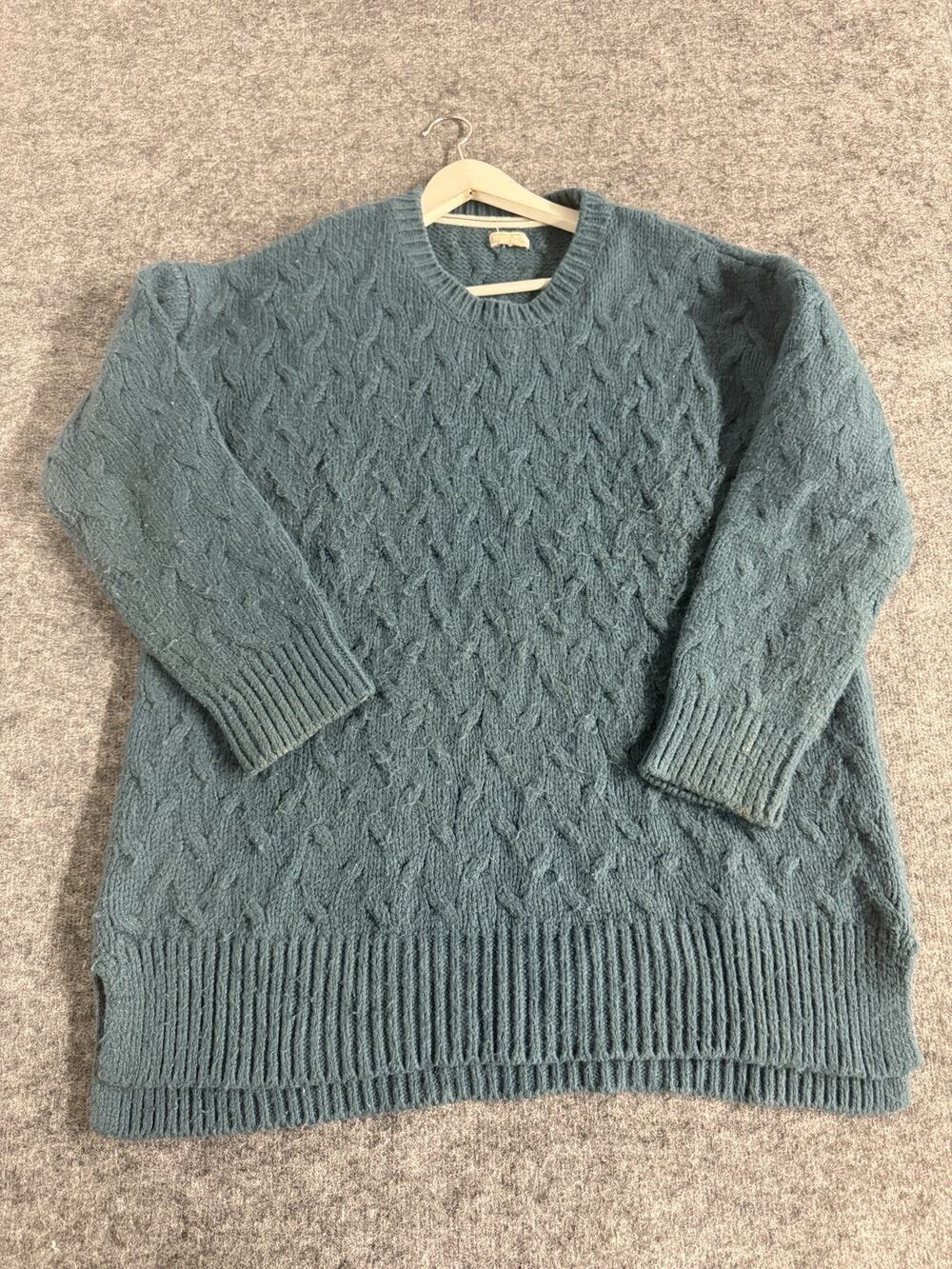 Fat Face Sweater Women Size 14 Teal Tunic Cable Knit Holiday Pullover N156